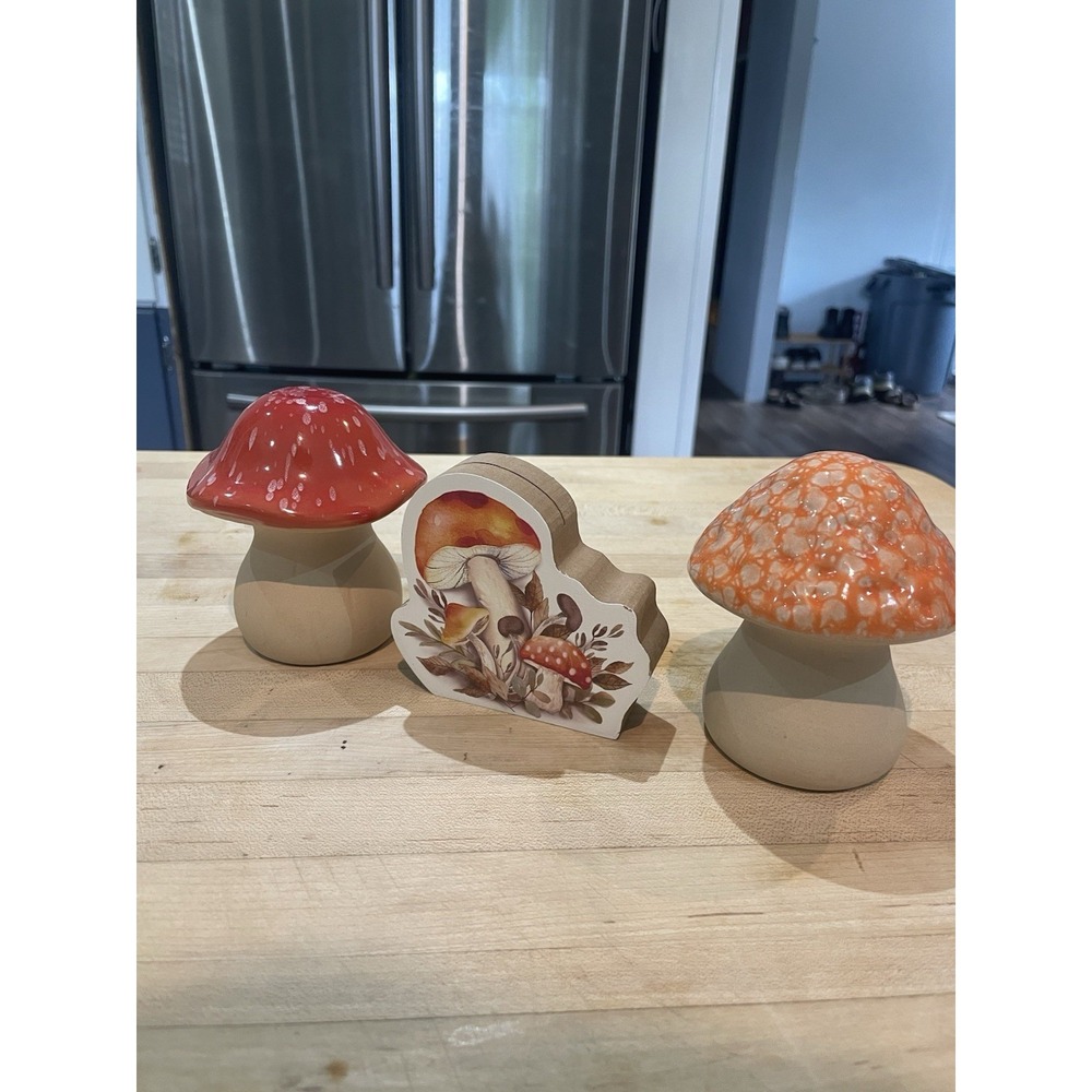 Ceramic Mushroom Wood Block Fall Autumn Tableware Office Desk Decor